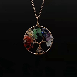 Золотой 7 ожерелья с подвесками в виде чакры и камня-кристалла «дерево жизни», украшения из латуни для женщин, золотые, 19.69 дюйм (50 см)