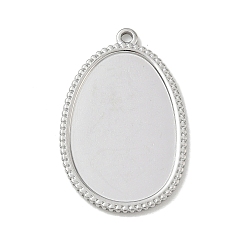 Couleur Acier Inoxydable 304 inoxydable supports cabochons Pendentif en acier, charmes ovales, couleur inox, 32x20.5x1.5mm, Trou: 1.6mm