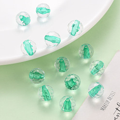 Turquoise Transparent Acrylic Beads, Round, Faceted, Turquoise, 6x5.5mm, Hole: 1.4mm, about 4160pcs/500g