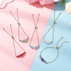 Смешанные камни Круглые браслеты из натуральных смешанных драгоценных камней с бусинами, латунные браслеты-цепочки со слайдерами для женщин, 10-1/4 дюйм (26.2 см)