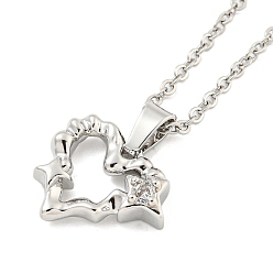 Platinum Brass Micro Pave Clear Cubic Zirconia Pendant Necklaces, Cable Chain, Heart, Platinum, 19.88 inch(50.5cm)
