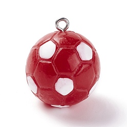 Dark Red Opaque Resin Pendants, with Platinum Plated Iron Loops, Football, Dark Red, 24.5x21.5mm