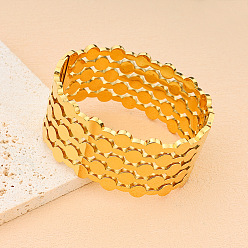 Настоящее золото 18K Плоские круглые 304 браслеты из нержавеющей стали для женщин, реальный 18 k позолоченный, внутренний диаметр: 2-3/8 дюйм (6 см)