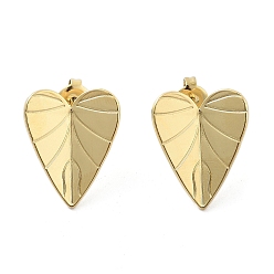 Real 14K Gold Plated Ion Plating(IP) 304 Stainless Steel Stud Earrings, Heart, Real 14K Gold Plated, 20x16mm