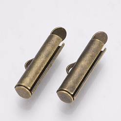 Antique Bronze Brass Slide On End Clasp Tubes, Slider End Caps, Antique Bronze, 6x8x4mm, Hole: 1x2.5mm, Inner Diameter: 3mm