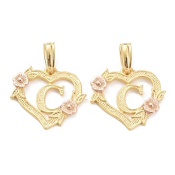 Letter C Настоящие 18 к позолоченные латунные подвески, сердце с алфавитом, letter.c, 18x20x3 мм, отверстие : 6.5x3 мм