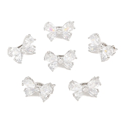 Platinum SHEGRACE Brass Micro Pave Clear Cubic Zirconia Twister Clasps, Bowknot, Cadmium Free & Lead Free & Nickel Free, Long-Lasting Plated, Platinum, 12x18x9mm, Hole: 1mm