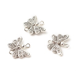 Antique Silver & Platinum Tibetan Style Alloy Connector Charms, with Brass Loops, Butterfly, Antique Silver & Platinum, 15.5x17.5x3mm, Hole: 2mm