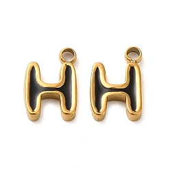 Letter H 304 из нержавеющей стали шармы эмали, реальный 14 k позолоченный, буквы, Письмо ч, 8x5.5x1.3 мм, отверстие : 1.2 мм
