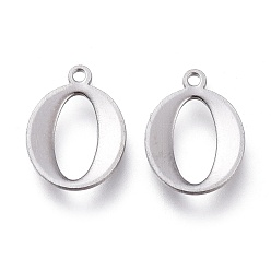 Letter O Устойчивые к потускнению 304 подвески из нержавеющей стали, лазерная резка, алфавит, цвет нержавеющей стали, letter.o, 12.5x9.5x1 мм, отверстие : 1 мм