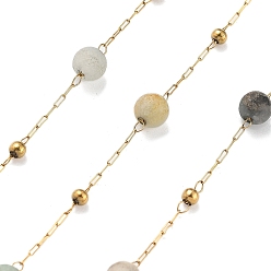 Flower Amazonite Цепи из натурального цветка амазонита и 304 бусин из нержавеющей стали, с 316 цепями из нержавеющей стали, ионное покрытие (ip), пайки, круглые, с катушкой, 4.5 мм