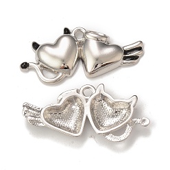 Черный Стойки обшивки сплава эмали подвески, платина, двойное очарование сердца, чёрные, 19x39x4 мм, отверстие : 2 мм