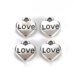 Античное Серебро Подвески из сплава в тибетском стиле, без свинца и без кадмия, сердце со словом "love", античное серебро, 8.5x7.5x2.5 мм, отверстие : 1.2 мм, Около 925 шт / 500 г