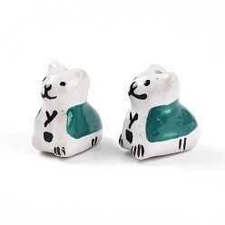 чирок Фарфоровые бусины ручной работы, пастельный фарфор, белый медведь, зелено-синие, 16.5~18x10~11x15~16 мм, отверстие : 1.6~2.5 мм