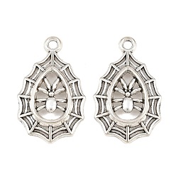 Argent Antique Pendentifs en alliage de style tibétain, breloques araignée et toile, argent antique, 34x21x4mm, Trou: 3mm