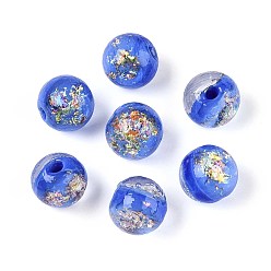 Королевский синий Ручной работы бусины фольги, круглые, королевский синий, 10 мм, отверстие : 1.2~4 мм