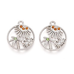 Платина Подвески из сплава и страз, плоские круглые с деревом, платина, 21x18x2 мм, отверстие : 1.6 мм