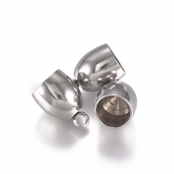 Couleur Acier Inoxydable Résistant au ternissement 201 embouts de cordon en acier inoxydable, embouts, couleur inox, 14.5x10mm, Trou: 2mm, diamètre intérieur: 8 mm