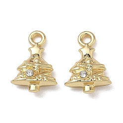 Рождественская елка Рождественские подвески из сплава с кристаллами и стразами, без свинца и без кадмия, золотые, рождественская елка, 14x9.5x5 мм, отверстие : 1.5 мм