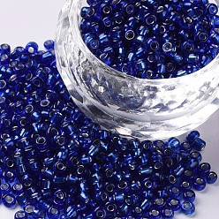 Blue 8/0 Glass Seed Beads, Silver Lined Round Hole, Round, Blue, 3mm, Hole: 1mm, about 10000 beads/pound