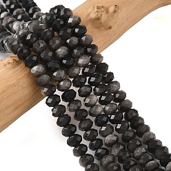 Silver Sheen Obsidian Нити бусин из натурального серебристого обсидиана, граненые, рондель, 5.5~6.5x4.5 мм, отверстие : 1 мм, около 91~94 шт / нитка, 15.35'' (39 см) ~ 15.43'' (39.2 см)