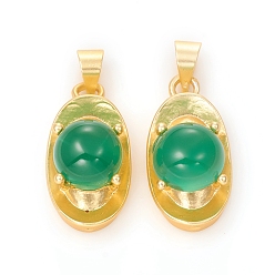 Golden Natural Agate Pendants, Dyed & Heated, with Golden Plated Brass Cabochons Settings, Vcoin, Golden, 19x10x9mm, Hole: 4.5x4mm