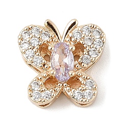 Лиловый Латунные микро проложить кубического циркония бусы, бабочка, без свинца и без кадмия, долговечный, сирень, 11.5x11.5x6 мм, отверстие : 1.6 мм