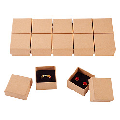 Светло-коричневый 12шт картонные шкатулки для ювелирных изделий, Для кольца, квадратный, загар, 5x5x3.2 см