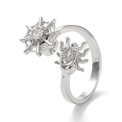 Платина Вращающиеся манжеты из прозрачного циркония, Хэллоуин паутина кольца на пальцах, платина, внутренний диаметр: 17 мм