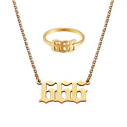 Number Ожерелье с подвеской в виде цифры и открытое кольцо-манжета, позолоченный 304 комплект ювелирных изделий из нержавеющей стали для нумерологии для женщин, кол. 6, 18.31 дюйм (46.5 см), размер США 7 3/4 (17.9 мм)