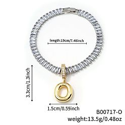 Letter O Модные латунные браслеты с подвесками, кубический цирконий теннисные браслеты для женщин, буквы, Письмо O, 7-1/2 дюйм (19 см)