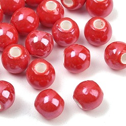 Orange Red Glazed Porcelain Round Beads, Glossy Ceramic Beads, Orange Red, 8mm, Hole: 2mm