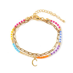 Letter C 304 Браслеты из нержавеющей стали с подвесками в виде букв, двухслойные, Эластичные браслеты из смоляных бусин для женщин, золотые, буква С, 6.50 дюйм (16.5 см) ~ 6.69 дюйм (17 см)