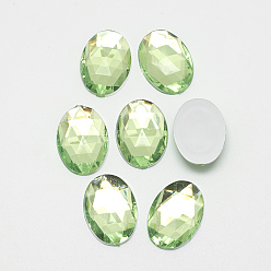 Light Green Acrylic Rhinestone Flat Back Cabochons, Faceted, Bottom Silver Plated, Oval, Light Green, 18x13x4.5mm