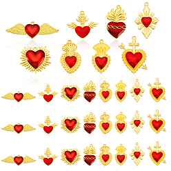 Золотой 32 шт. 8 стили подвески из сплава с красной эмалью, сердце, золотые, 18~40x20~53.5x3~5 мм, отверстие : 1.8~2 мм, 4 шт / стиль