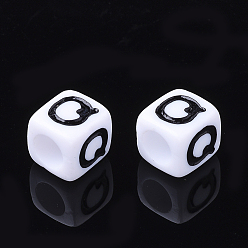 Letter Q Letter Acrylic Beads, Cube, White, Letter Q, Size: about 7mm wide, 7mm long, 7mm high, hole: 3.5mm, about 2000pcs/500g
