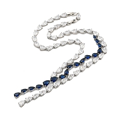 Dark Blue Brass Micro Pave Cubic Zirconia Necklaces, Teardrop, Dark Blue, 19.33 inch(491mm)