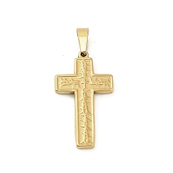 Золотой 304 подвески из нержавеющей стали, ионное покрытие (ip), терновый крест-амулет, золотые, 25x14x2 мм, отверстие : 5x3 мм