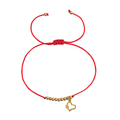 Сердце Регулируемые 304 из нержавеющей стали браслеты шарма, плетеные нейлоновые браслеты для женщин, золотые, сердце, 11.02 дюйм (28 см)