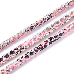 Pink PU Leather Cords, Imitation Snakeskin, Pink, 4~5mm, about 21.87 yards(20m)/roll