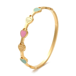 Золотой Вакуумное напыление эмали в форме сердца, вакуумное PVD-напыление 304 браслеты из нержавеющей стали для женщин, золотые, внутренний диаметр: 1-7/8x2-1/4 дюйм (4.9x5.8 см)