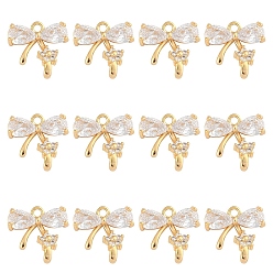 Настоящее золото 18K 10 кулоны из латуни с микрочастицами и кубическим цирконием., бантом прелести, реальный 18 k позолоченный, 13x12.5x3 мм, отверстие : 1 мм