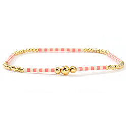 Настоящее золото 14K Женские эластичные браслеты в богемном стиле из латуни и стеклянного бисера., круглые, реальный 14 k позолоченный, 6.50 дюйм (16.5 см) ~ 6.89 дюйм (17.5 см)