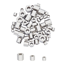 Stainless Steel Color 304 Stainless Steel Spacer Beads, Hexagon, Stainless Steel Color, 2.1~4.5x2.1~4.5x2~4mm, Hole: 1.4~1.8mm, 120pcs/box