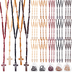 (52) Непрозрачная лаванда 50шт. 5 цвета крест Иисуса, подвеска из сосновой древесины, полиэстеровый шнур, четки, бусы для мужчин и женщин, с 50шт. мешочков из органзы, разноцветные, 22.83 дюйм (58 см), 10 шт / цвет