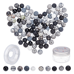 Mixed Stone 100Pcs Synthetic & Natural Gemstone Round Beads for DIY Stretch Bracelets Making Kits, with 1Roll Strong Stretchy Beading Elastic Thread, 8~8.5mm, Hole: 1mm