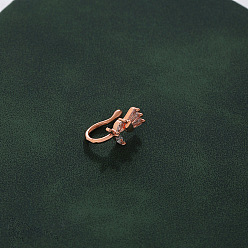 Цветок Латунные хрустальные стразы клипсы на кольца для носа, нет пирсинга в носу, ювелирные изделия, розовое золото , цветок, 10x5 мм