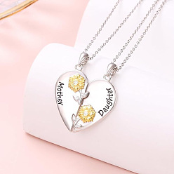 Платиновый & Золотой 2 шт. День матери Подсолнух Сердце сплава кристалл горный хрусталь мать и дочь кулон ожерелья, платиной и золотом, 17.72 дюйм (45 см)