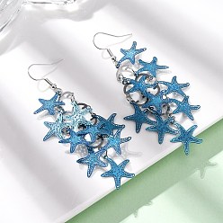 Платина 430 серьги-подвески в виде морских звезд из нержавеющей стали, с железными крюками серьги, платина, 78 мм