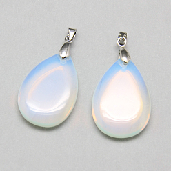 Platinum Opalite Pendants, with Brass Findings, teardrop, Platinum, 36~38x20~20.5x5.5mm, Hole: 4x4mm